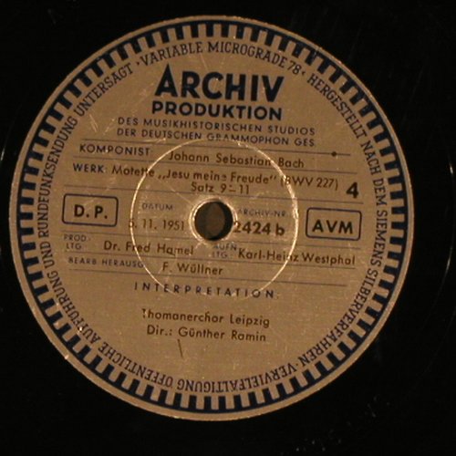 Bach,Johann Sebastian: Motette Jesu meine Freude, bwv.227, Archiv (2424 / 25), D, 1951 Typ: 30cm*2 Best.-Nr.: N276 Preis: 7,50 Euro