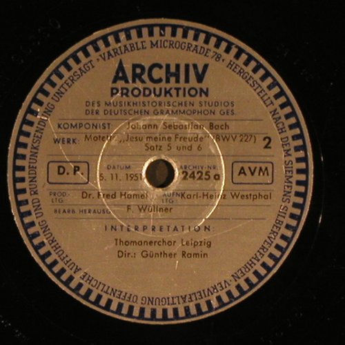 Bach,Johann Sebastian: Motette Jesu meine Freude, bwv.227, Archiv (2424 / 25), D, 1951 Typ: 30cm*2 Best.-Nr.: N276 Preis: 7,50 Euro