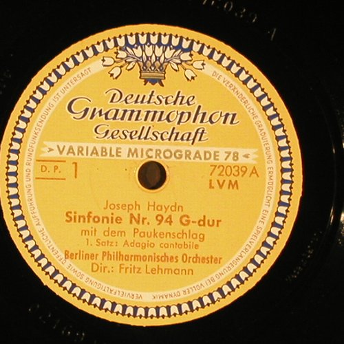 Haydn,Joseph: Sinfonie Nr.94 G-dur, D.Gr. (72 040), D, 1950 Typ: 30cm*2 Best.-Nr.: N279 Preis: 7,50 Euro