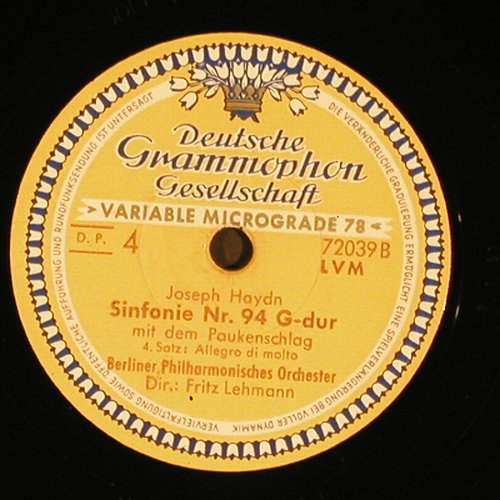 Haydn,Joseph: Sinfonie Nr.94 G-dur, D.Gr. (72 040), D, 1950 Typ: 30cm*2 Best.-Nr.: N279 Preis: 7,50 Euro