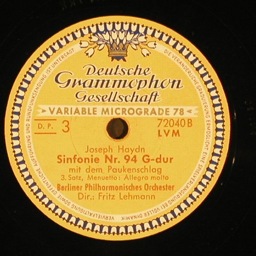 Haydn,Joseph: Sinfonie Nr.94 G-dur, D.Gr. (72 040), D, 1950 Typ: 30cm*2 Best.-Nr.: N279 Preis: 7,50 Euro
