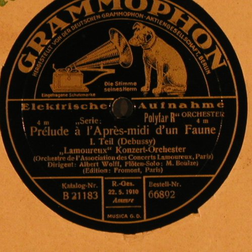 Debussy,Claude: Prelude à l'Apres-midi d'un Faune, Grammophon (66892), D, 1929 Typ: 30cm Best.-Nr.: N303 Preis: 7,50 Euro