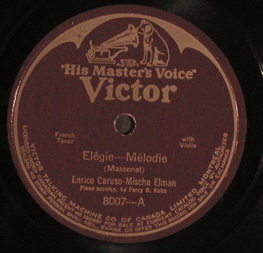Caruso,Enrico / Mischa Elman: Elegie / Ave Maria (in Latin), His Masters Voice/Victor(8007), CDN,vg+,  - 30cm - N363 - 10,00 Euro