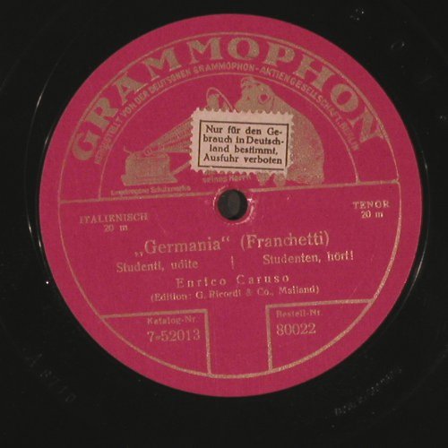 Caruso,Enrico: Germania (Franchetti), Grammophon(80022), D,  - 25cm - N417 - 10,00 Euro