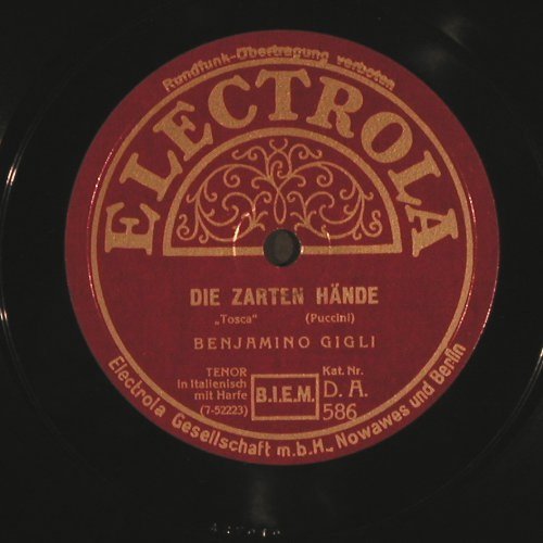 Gigli,Benjamino: Die Zarten Hände (ital), Electrola(DA 586), D,  - 25cm - N428 - 10,00 Euro