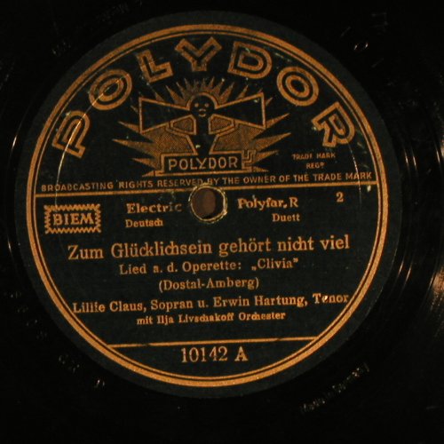 Claus,Lillie/Erwin Hartung: Zum Glücklichsein gehört n.viel, Polydor (10 142), D,vg+, 1939 Typ: 25cm Best.-Nr.: N138 Preis: 4,00 Euro