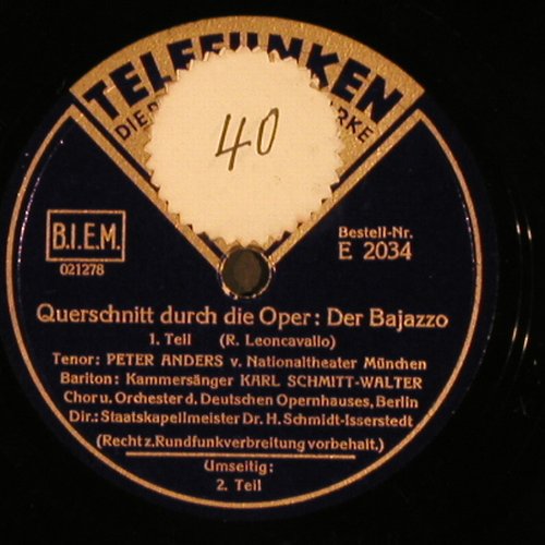 Leoncavallo,R: Der Bajazzo-Querschnitt.., Telefunken (E 2034), D Typ: 30cm Best.-Nr.: N271 Preis: 5,00 Euro