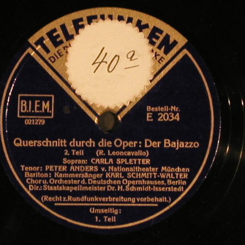 Leoncavallo,R: Der Bajazzo-Querschnitt.., Telefunken (E 2034), D Typ: 30cm Best.-Nr.: N271 Preis: 5,00 Euro