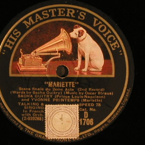 Strauss,Oscar: Mariette, in french, VG+, His Masters Voice (D 1706), UK Typ: 30cm Best.-Nr.: N274 Preis: 6,00 Euro
