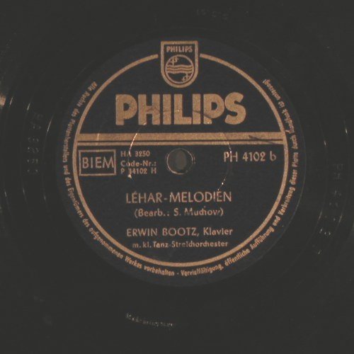 Bootz,Erwin: Lehar-Melodien/Kalman-Melodien, Philips(PH 4102), D, 1951 - 25cm - N407 - 5,00 Euro