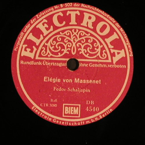 Schaljapin,Feodor: Elegie/Schwarze Augen, Electrola(DB 4540), D,  - 30cm - N357 - 7,50 Euro