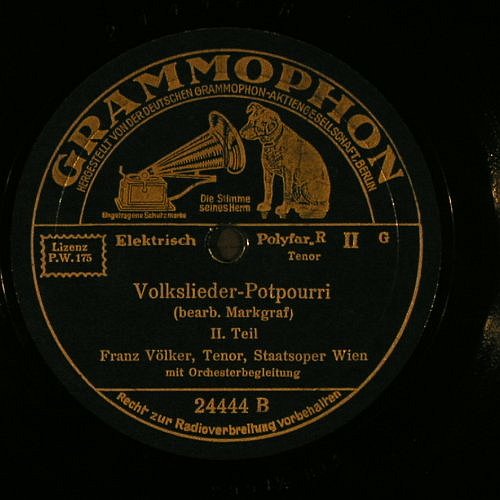 Völker,Franz: Volkslieder Potpourri, Grammophon(24444), D,  - 25cm - N88 - 5,00 Euro