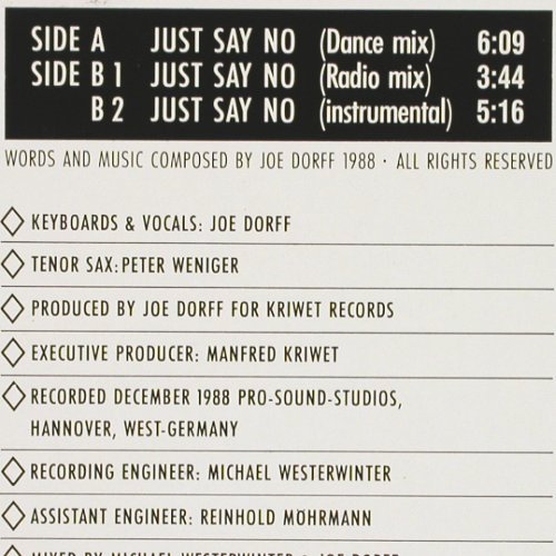 Dorff,Joe: Just Say No*3, Kriwet Records (191288), D, 1989 Typ: 12" Best.-Nr.: C9697 Preis: 1,00 Euro.