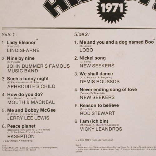 V.A.Hit History 1971: Lindisfarne... Vicky Leandros, Fontana special(6424 047), D, 1971 - LP - V3968 - 5,00 Euro
