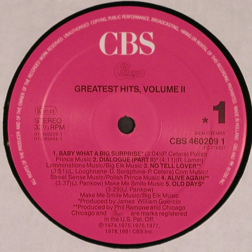 Chicago: Greatest Hits Vol.2, m /vg-, CBS(460209), NL, 1981 - LP - V4081 - 5,00 Euro