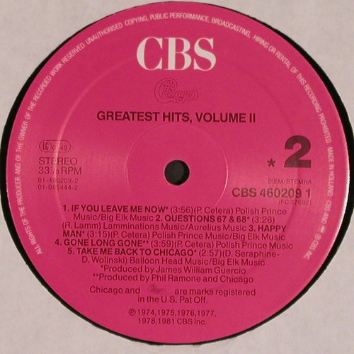 Chicago: Greatest Hits Vol.2, m /vg-, CBS(460209), NL, 1981 - LP - V4081 - 5,00 Euro