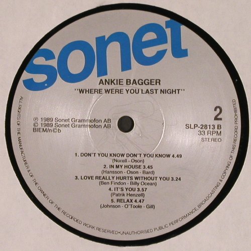 Bagger,Ankie: Where Were You Last Night?,CoverVer, Sonet (SLP-2813), S, m-/vg+, 1989 Typ: LP Best.-Nr.: V4446 Preis: 6,00 Euro