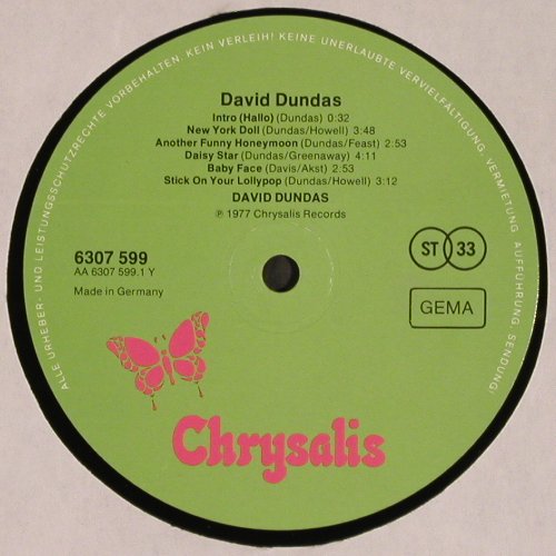 Dundas,David: Same, incl. Poster, Chrysalis (6307 599), D, 1977 Typ: LP Best.-Nr.: V4450 Preis: 6,00 Euro