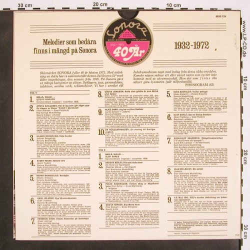 V.A.Sonora-Melodier som bedära: 40 Ar, 1932-1972, Foc, Sonora (6830 124), S Typ: LP Best.-Nr.: V4460 Preis: 7,50 Euro