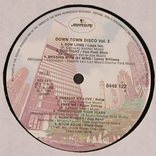V.A.Down Town Disco Vol.3: Lipps Inc. ..Roxy Music, Disco Mix, Mercury (6448 122), S, m /vg+, 1981 Typ: LP Best.-Nr.: V4469 Preis: 5,00 Euro