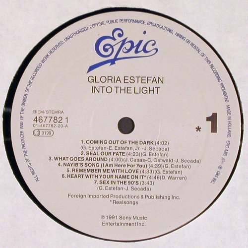 Estefan,Gloria: Into The Light, Epic (467782 1), NL, 1991 Typ: LP Best.-Nr.: V4537 Preis: 6,00 Euro
