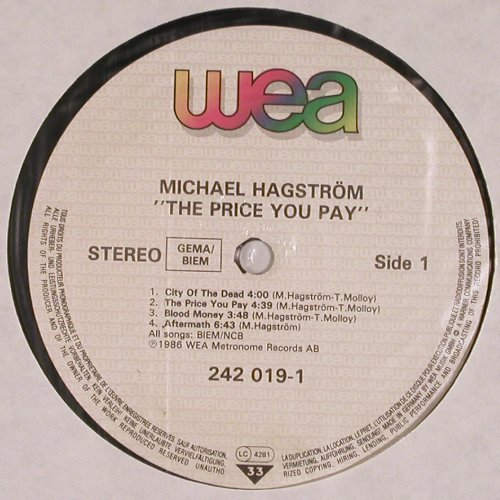 Hagström,Michael: The Price You Pay, m-/vg+, WEA(242 019-1), D, 1986 - LP - V4609 - 5,00 Euro
