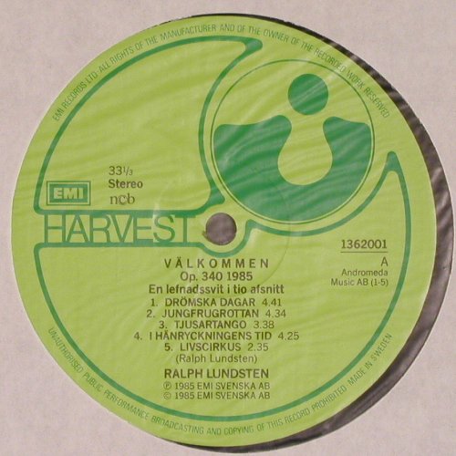 Lundstein,Ralph: Välkommen, m /vg+, Harvest (1362001), S, 1985 Typ: LP Best.-Nr.: V4698 Preis: 6,00 Euro