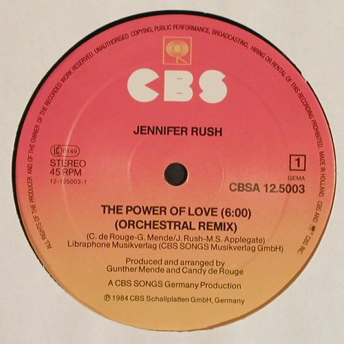 Rush,Jennifer: The Power Of Love+2 ,orchestral rmx, CBS(A 12.5003), NL, 1984 - 12inch - V4911 - 3,00 Euro