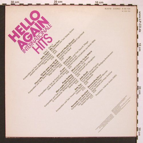V.A.Hello Again Internationale Hits: Peter Ehrlicher... Gerda Gabriel.., Amiga (8 56 154), DDR, 1985 Typ: LP Best.-Nr.: V5075 Preis: 7,50 Euro