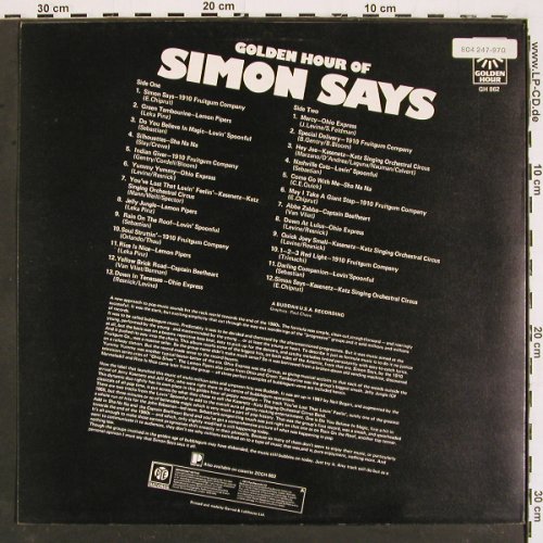 V.A.Simon Says: 1910 FruitgumC...Kasenetz, m /vg+, GoldenHour (GH 862), UK, 25Tr., 1977 Typ: LP Best.-Nr.: V5291 Preis: 5,00 Euro