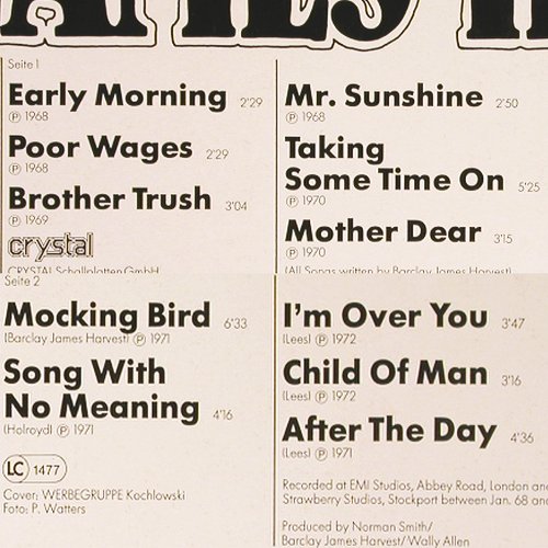 Barclay James Harvest: Early Morning Onwards (1972), Emidisc &sol; Crystal (048 CRY 50 798), D Typ: LP Best.-Nr.: V6010 Preis: 7,50 Euro.