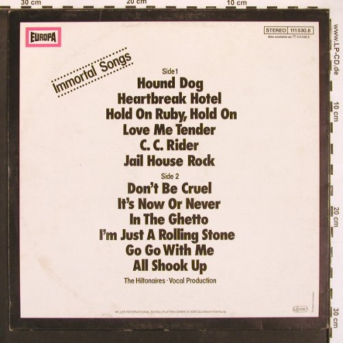 Hiltonaires: Immortal Songs, vocal prod., Europa (111 530.8), D Typ: LP Best.-Nr.: V6155 Preis: 4,00 Euro