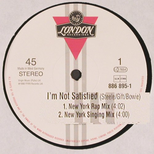 Fine Young Cannibals: I'm Not Satisfied*4, London (886895.1), D, 1990 Typ: 12" Best.-Nr.: V6352 Preis: 4,00 Euro.