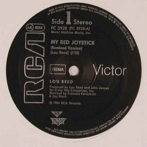Reed,Lou: My Red Joystick*2 +1, white Vinyl, RCA (PC 3928), D, 1984 Typ: 12" Best.-Nr.: V6431 Preis: 3,00 Euro.