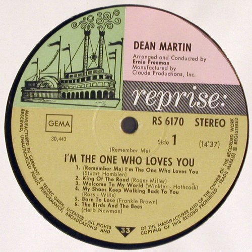 Martin,Dean: I'm The One Who Loves You, Reprise (RS 6170), D, m / vg+ Typ: LP Best.-Nr.: V6520 Preis: 9,00 Euro.