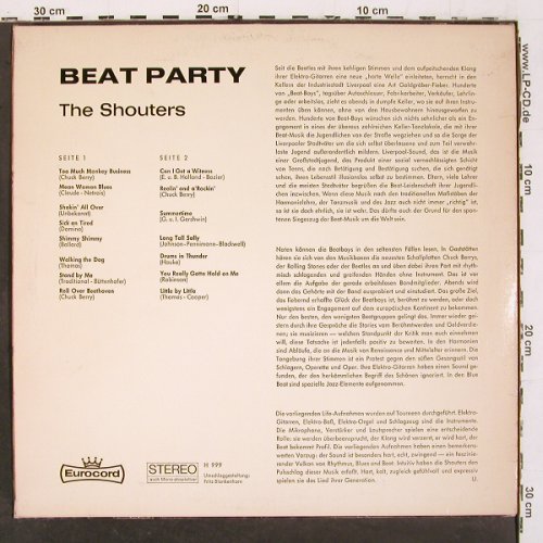 Shouters: Beat Party, vg+&sol;m-, Eurocord (H 999), D, 1966 Typ: LP Best.-Nr.: V6693 Preis: 9,00 Euro.