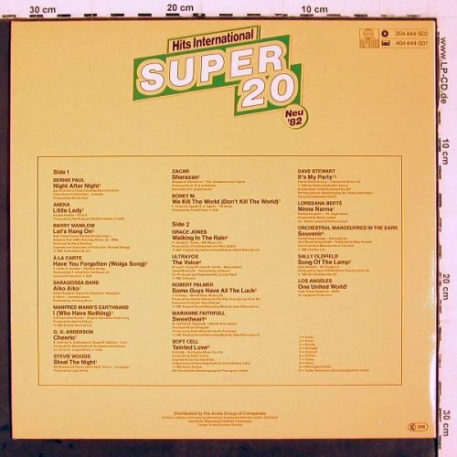V.A.Hits International Super 20: Neu'82, Ariola (204 444-502), D, 1981 Typ: LP Best.-Nr.: V6791 Preis: 4,00 Euro.
