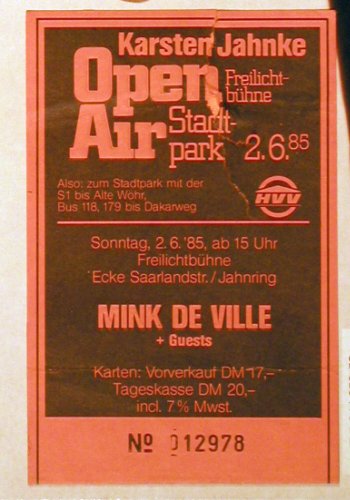 De Ville,Mink: Sportin'Life,b&sol;w Konzertkarte,HH'85, Polydor (825 776-1), D, 1985 Typ: LP Best.-Nr.: V6925 Preis: 5,00 Euro.