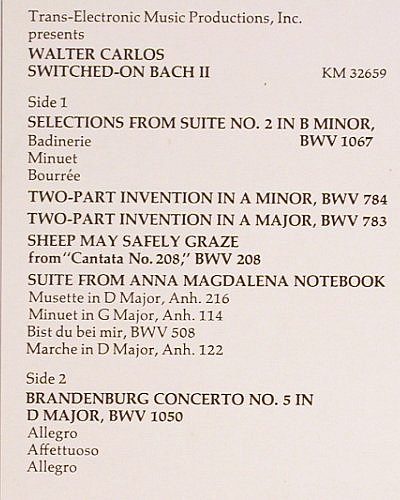 Carlos,Walter: Switched On Bach II, CBS (CBS S 65974), NL, 1973 Typ: LP Best.-Nr.: V6931 Preis: 6,00 Euro.