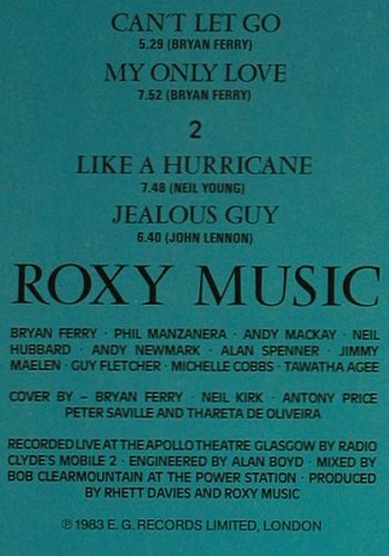 Roxy Music: The High Road, 4 Tr. (live), m &sol;vg+, EG (2335 269), D, 1983 Typ: 12" Best.-Nr.: V6934 Preis: 3,00 Euro.