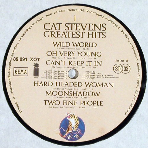 Stevens,Cat: Greatest Hits, Island(89 091 XOT), D, 1975 - LP - V6974 - 7,50 Euro