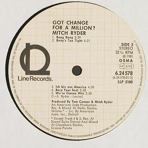 Ryder,Mitch: Got Change For A Million?, Line(6.24578 AP), D, 1981 - LP - V6988 - 6,00 Euro