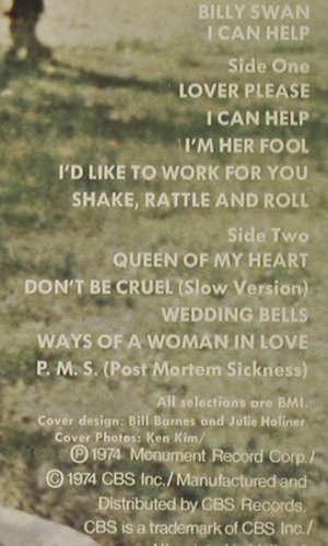 Swan,Billy: I Can Help, Monument(80615), NL, 1974 - LP - V7022 - 5,00 Euro