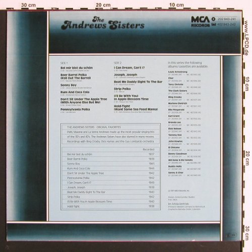 Andrews Sisters: Original Favorites, MCA(202 943-241), D, 1971 - LP - V7199 - 5,00 Euro