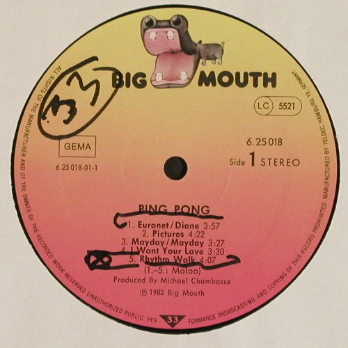 Ping Pong: Same, m &sol;vg+, wol, Big Mouth (6.25018 AP), D, 1982 Typ: LP Best.-Nr.: V7213 Preis: 4,00 Euro.