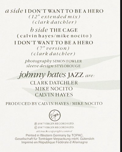 Johnny Hates Jazz: I Don't Want To Be A Hero*2+1, Virgin(609 350-213), D, 1987 - 12inch - V7243 - 4,00 Euro