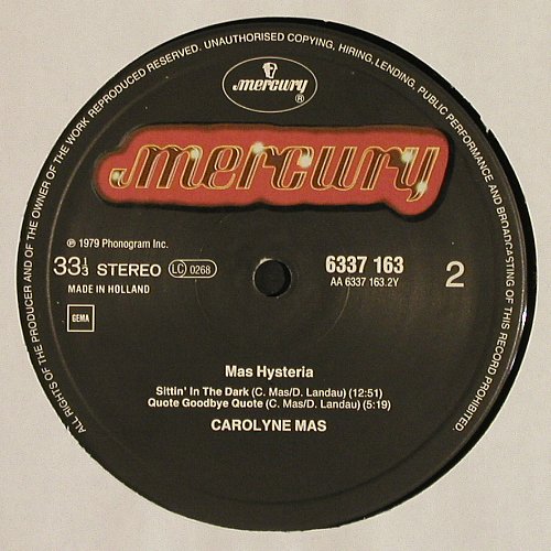 Mas,Carolyne: Mas Hysteria, Lim.Ed., m &sol;vg+, Mercury (black) (6337 163), NL, 1979 Typ: LP Best.-Nr.: V7349 Preis: 6,00 Euro.