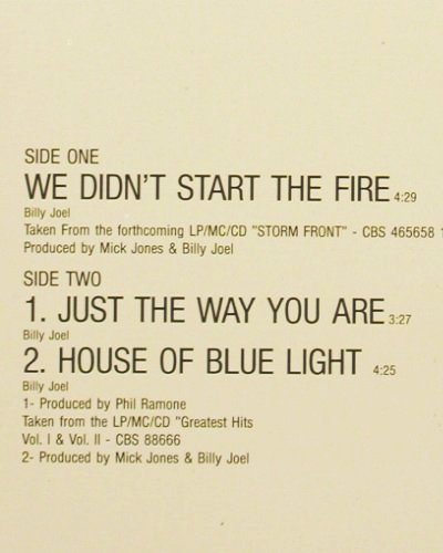 Joel,Billy: We Didn't Start The Fire+2, CBS (655300 6), NL, 1989 Typ: 12" Best.-Nr.: V7392 Preis: 5,00 Euro.