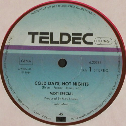 Moti Special: Cold Days Hot Nights+1, OrangeVinyl, Teldec (6.20384 AE), D, 1985 Typ: 12" Best.-Nr.: V7410 Preis: 4,00 Euro.