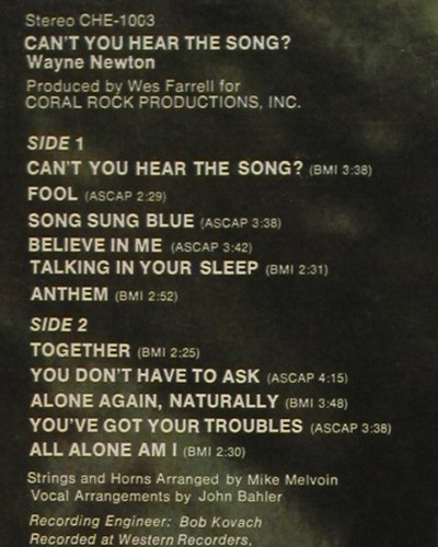 Newton,Wayne: Can't You Hear The Song ?, Foc, Chelsea (CHE-1003), US, co, 1972 Typ: LP Best.-Nr.: V7521 Preis: 5,00 Euro.